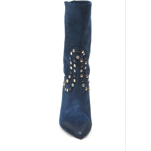 Western Chic Free People Blue Suede Studded Boots - Picture 4 of 8